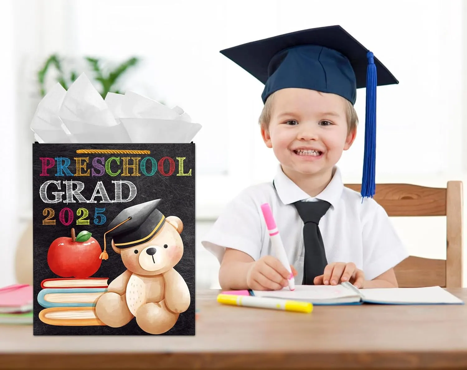 WaaHome Preschool Graduation Gift Bag for Boys Girls 2025 - Preschool Grad Gift Bags with Tissue Paper and Handle, 11.5'' Large Kids Graduation Wrapping Paper Bag for Daughter Son Students