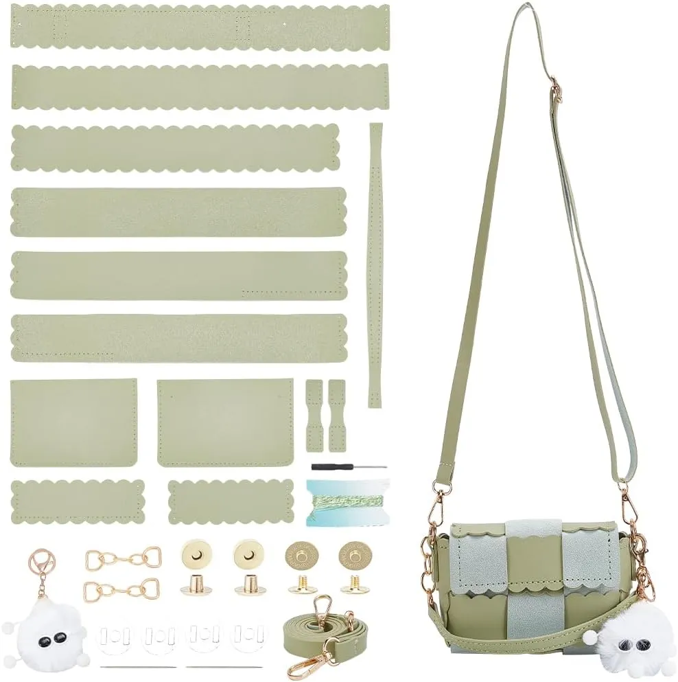 WADORN DIY PU Leather Purse Bag Making Kit, Crossbody Shoulder Bag Making Set for Purse DIY Making Handmade Stitch Leather Bag Making Materials for DIY Handbag Accessories Crossbody Bag Making, Green