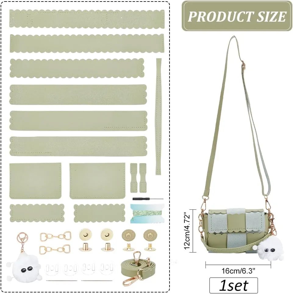 WADORN DIY PU Leather Purse Bag Making Kit, Crossbody Shoulder Bag Making Set for Purse DIY Making Handmade Stitch Leather Bag Making Materials for DIY Handbag Accessories Crossbody Bag Making, Green