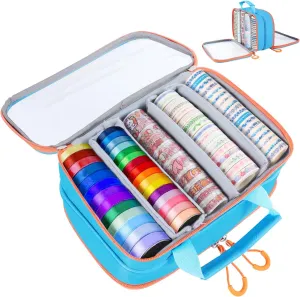 Washi Tape Box Organizer Bag,Transparent Divider Closet Container Storage Bags,Desktop Tape DIY Sticker Roll Tape Holder Wrapping Ribbon Carry Case with Compartments,for Art Supplies