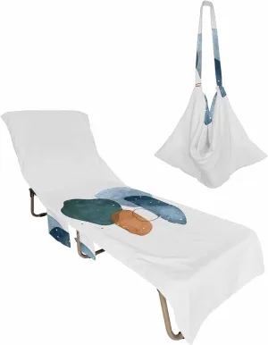 Watercolor Abstract Art Geometric Chaise Lounger Cover with Pockets, Pool Lounge Chair Covers 85"x29", Painting Brush Textured Microfiber Beach Chair Cover for Outdoor Patio Sunbathing