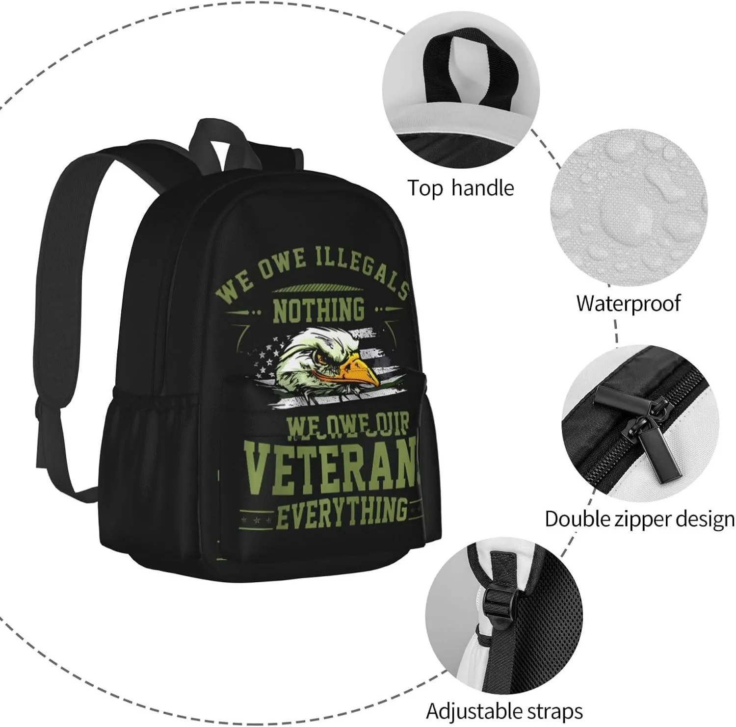 We Owe Our Veterans Everything American Flag Eagle Backpack Casual Laptop Backpack Large Capacity Double Shoulder Bag Travel Daypack For Women Men