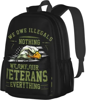 We Owe Our Veterans Everything American Flag Eagle Backpack Casual Laptop Backpack Large Capacity Double Shoulder Bag Travel Daypack For Women Men