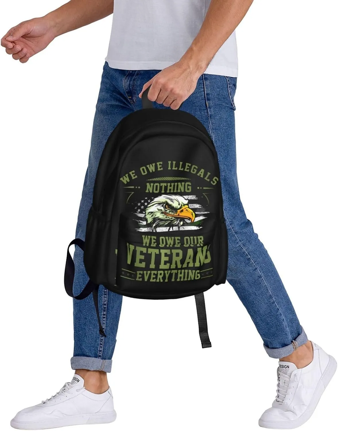 We Owe Our Veterans Everything American Flag Eagle Backpack Casual Laptop Backpack Large Capacity Double Shoulder Bag Travel Daypack For Women Men