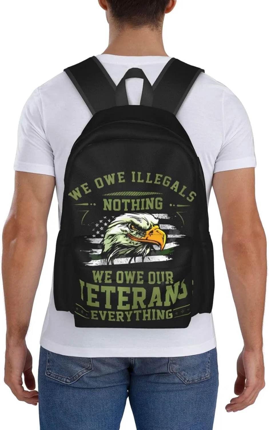 We Owe Our Veterans Everything American Flag Eagle Backpack Casual Laptop Backpack Large Capacity Double Shoulder Bag Travel Daypack For Women Men