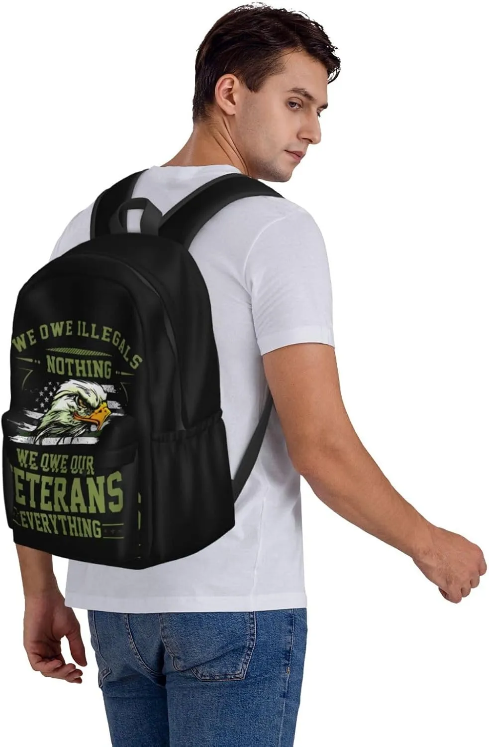 We Owe Our Veterans Everything American Flag Eagle Backpack Casual Laptop Backpack Large Capacity Double Shoulder Bag Travel Daypack For Women Men