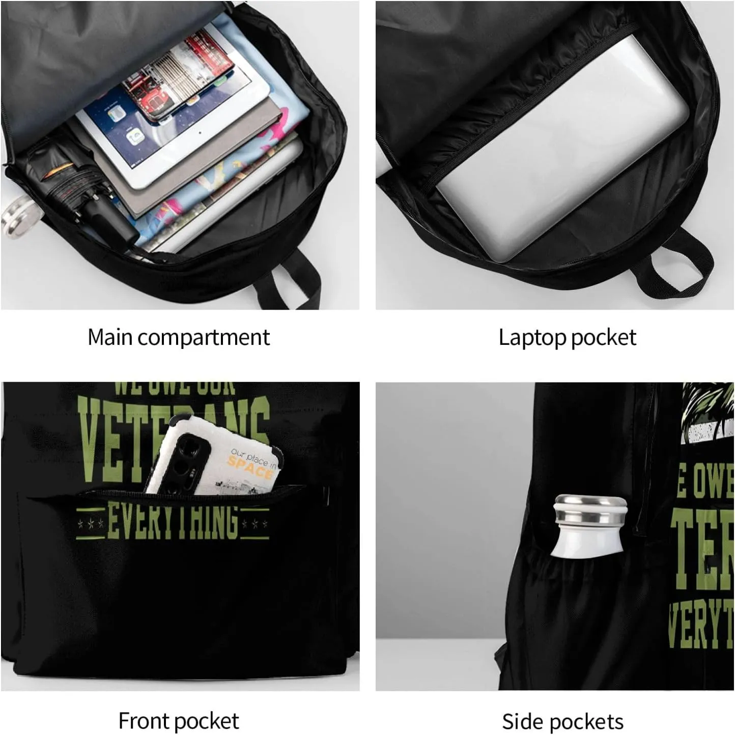 We Owe Our Veterans Everything American Flag Eagle Backpack Casual Laptop Backpack Large Capacity Double Shoulder Bag Travel Daypack For Women Men