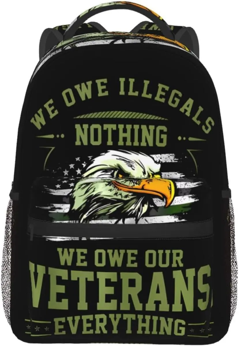 We Owe Our Veterans Everything American Flag Eagle Backpack Casual Laptop Backpack Lightweight Double Shoulder Bag Travel Daypack For Women Men