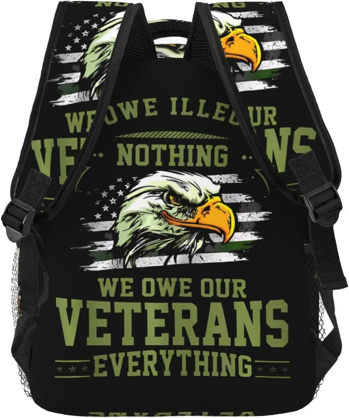 We Owe Our Veterans Everything American Flag Eagle Backpack Casual Laptop Backpack Lightweight Double Shoulder Bag Travel Daypack For Women Men