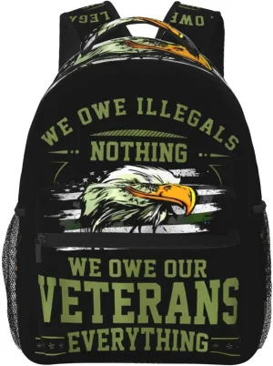 We Owe Our Veterans Everything American Flag Eagle Backpack Casual Laptop Backpack Lightweight Double Shoulder Bag Travel Daypack For Women Men