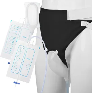 Wearable Urinal Bag Leak-Proof Anti-Reflux with Reusable Silicone Urine Catheter (2000ml & 1000ml), Portable External Urine Collector Ultimate Comfort for Men Elderly Men Black
