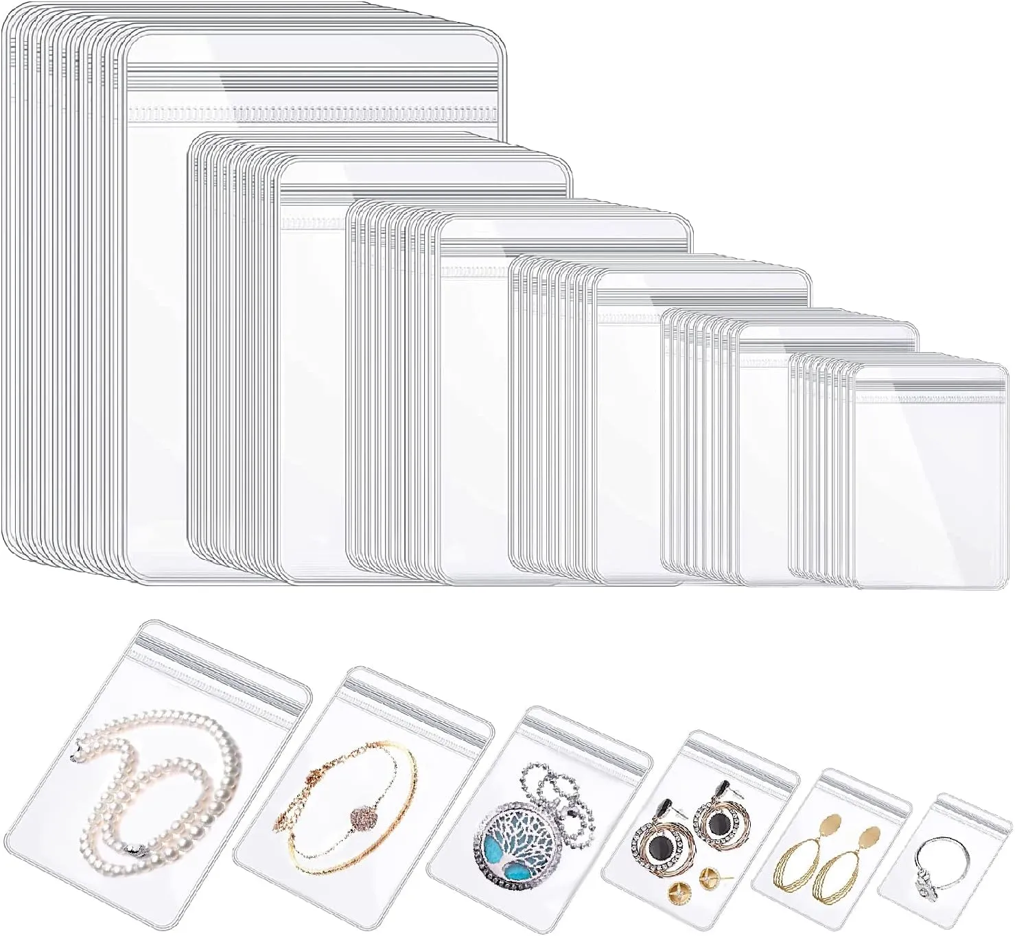 WEDDINGHELPER Jewelry Bags Small Self-Sealing Plastic Zip Clear Bags PVC Transparent Lock Bag for Storing Bracelets Rings Earrings Ziplock Pouch (150 Pcs)