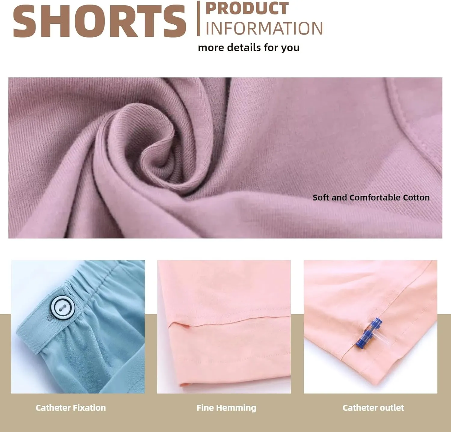 WEEOATAR Women Ostomy Pants Patient Underwear Incontinence Care Shorts,2 Side Pockets to Store Urine Bags Easy to Use,Fistula Pants for Nephrostomy,Suprapubic and Biliary Catheters(Pink,L)