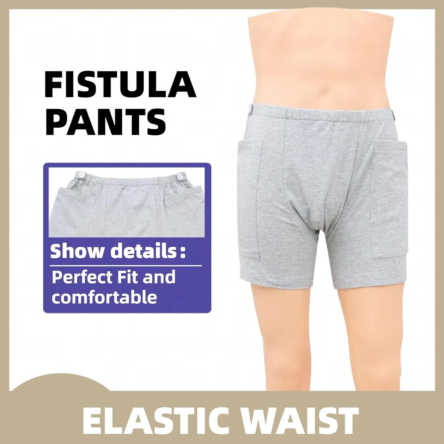 WEEOATAR Women Ostomy Pants Patient Underwear Incontinence Care Shorts,2 Side Pockets to Store Urine Bags Easy to Use,Fistula Pants for Nephrostomy,Suprapubic and Biliary Catheters(Pink,L)