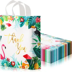 Weewooday 100 Pieces Thank You Bags Plastic Shopping Bags with Soft Loop Handle for Retail Stores, Boutiques, Party Favors, Wedding, Showers, Wholesale Small Gift Bags (15 x 14 inch)