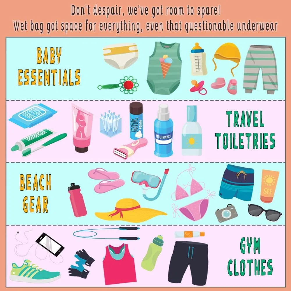 Wet Dry Bag: 12x14 Travel Organizer for Diapers, Toiletries, Laundry, Beach, Pool, Stroller, Dirty Gym Clothes, Swimsuits (Cat's Nature)