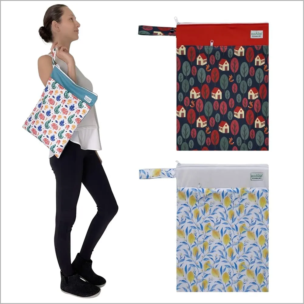 Wet Dry Bag: 12x14 Travel Organizer for Diapers, Toiletries, Laundry, Beach, Pool, Stroller, Dirty Gym Clothes, Swimsuits (Cat's Nature)