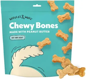 Wiggles & Wags Chewy Bones Dog Treats, Peanut Butter, Soft and Chewy, (1lb Bag)