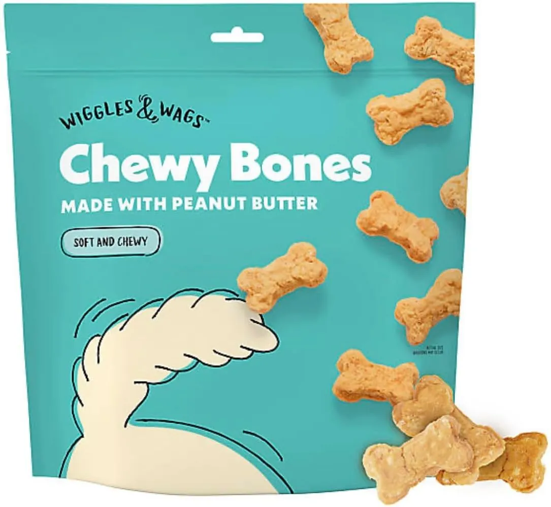 Wiggles & Wags Chewy Bones Dog Treats, Peanut Butter, Soft and Chewy, (1lb Bag)