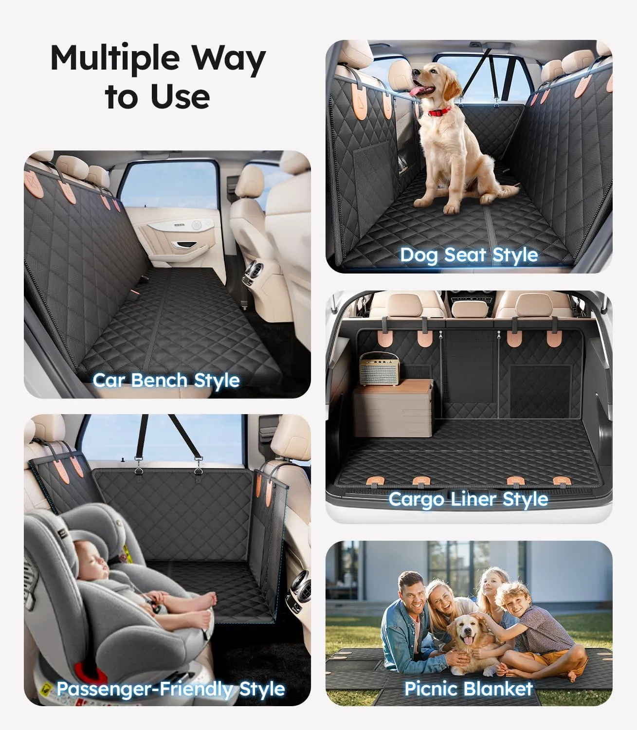 Wigoo 2025 Upgrade Dog Truck Seat Cover for Back Seat [400lbs Hard Bottom, Heavy Duty Material] Anti-Scratch Waterproof Backseat Pet Extender Hammock, Fits Large SUV Truck Van, Size L, Black&Orange