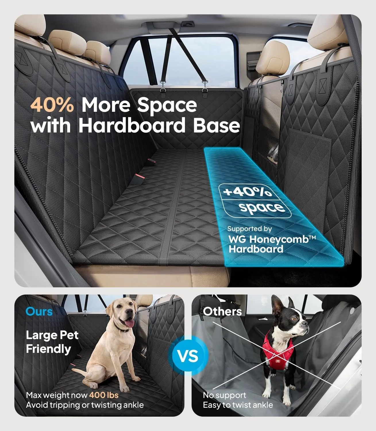 Wigoo 2025 Upgrade Dog Truck Seat Cover for Back Seat [400lbs Hard Bottom, Heavy Duty Material] Anti-Scratch Waterproof Backseat Pet Extender Hammock for Car, Fits Large Sedan SUV Truck Van, Size L