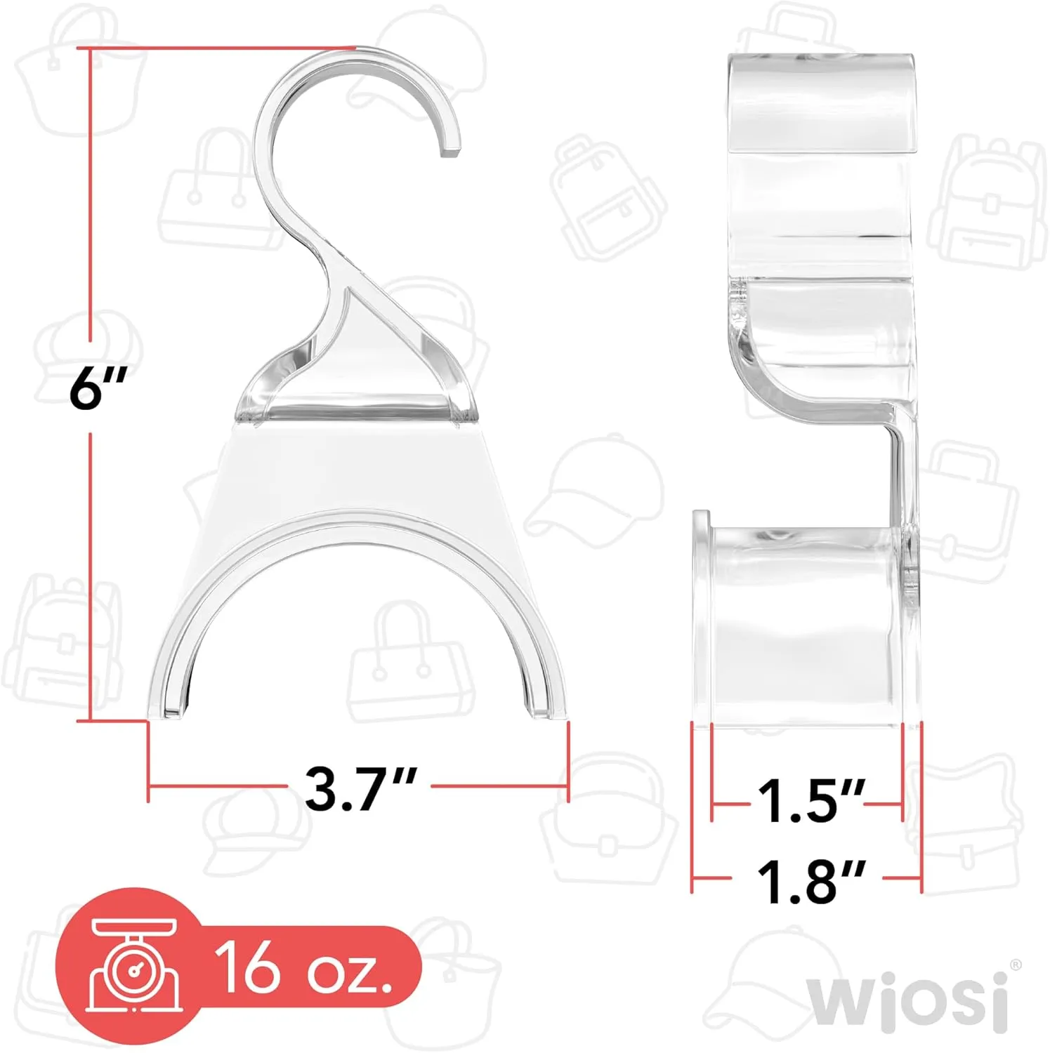 Wiosi Premium Clear Purse Hanger Closet Set of 12 - Durable Acrylic Organizers and Storage Bag Hanger for Luxury Closet - Purse Hanger Holder for Handbags Premium Backpack Purse Hooks