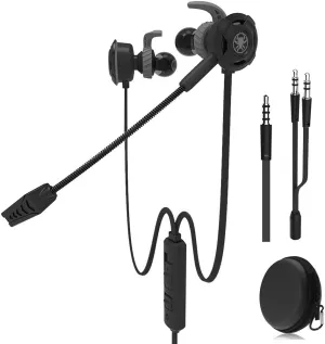 Wired Gaming Earphone with Adjustable Mic for PS4,Laptop Computer, Cellphone, DLAND E-Sport Earburds with Portable Earphone Bags, Snug Soft Design, Inline Controls for Hands-Free Calling. (Black)