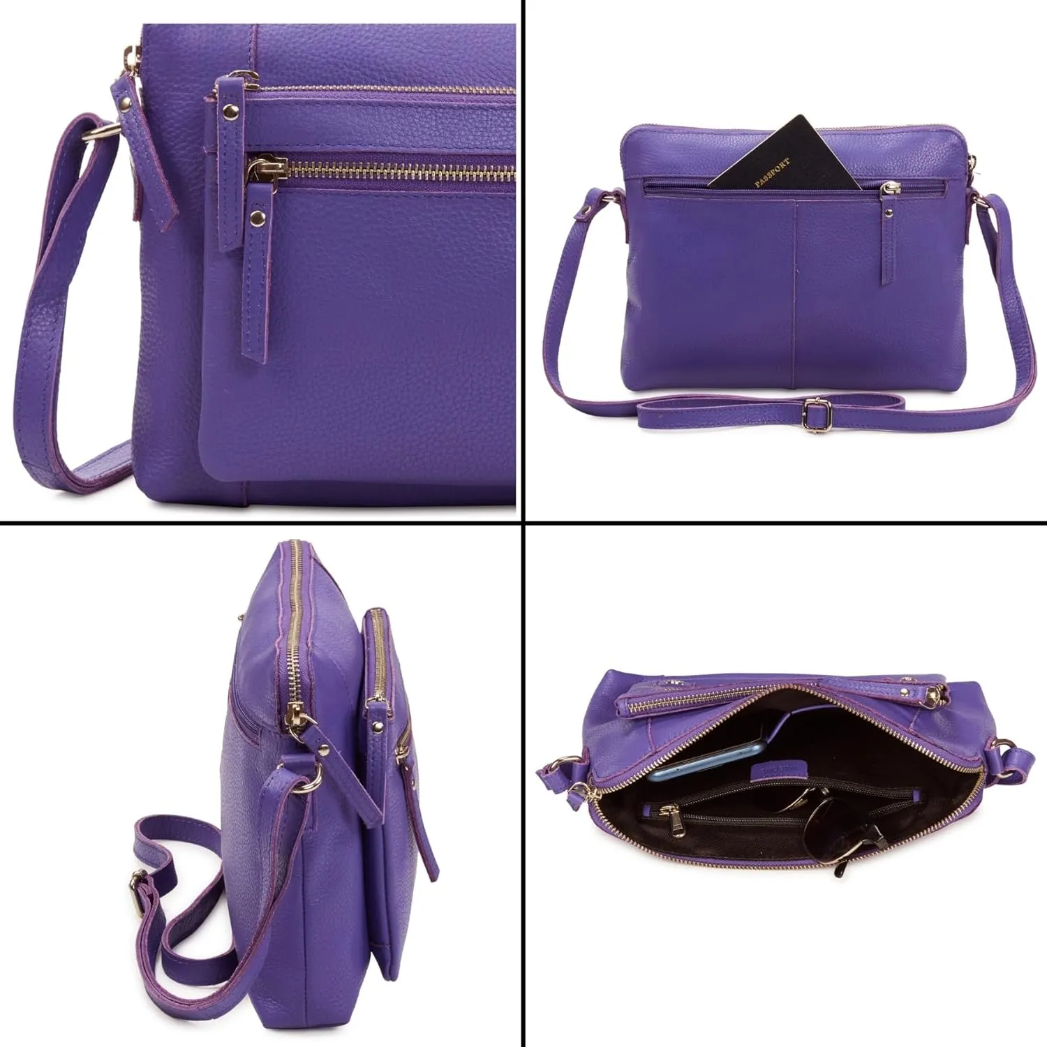 Wise Owl Accessories Small Soft Pebbled Real Leather Crossbody Handbags Purses Sling Crossover Shoulder Bag
