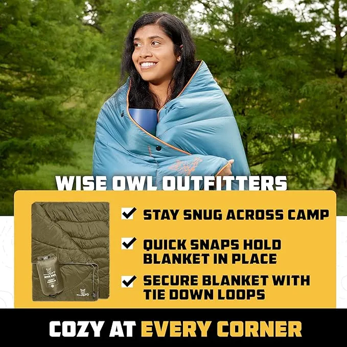 Wise Owl Outfitters Nylon Camping Blanket - Packable & Waterproof Camping Quilt - Stadium Blanket, Backpacking, Camping, Travel, and Hiking