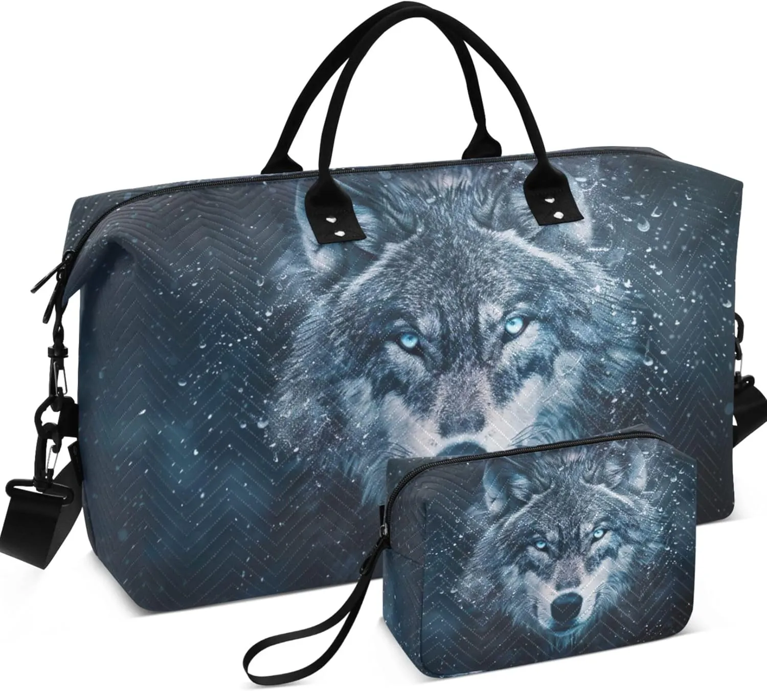 Wolf Face Space Travel Duffel Bags Toiletry Pouches Set of 2, Print Women Luggage Bag Weekend Bag Duffel