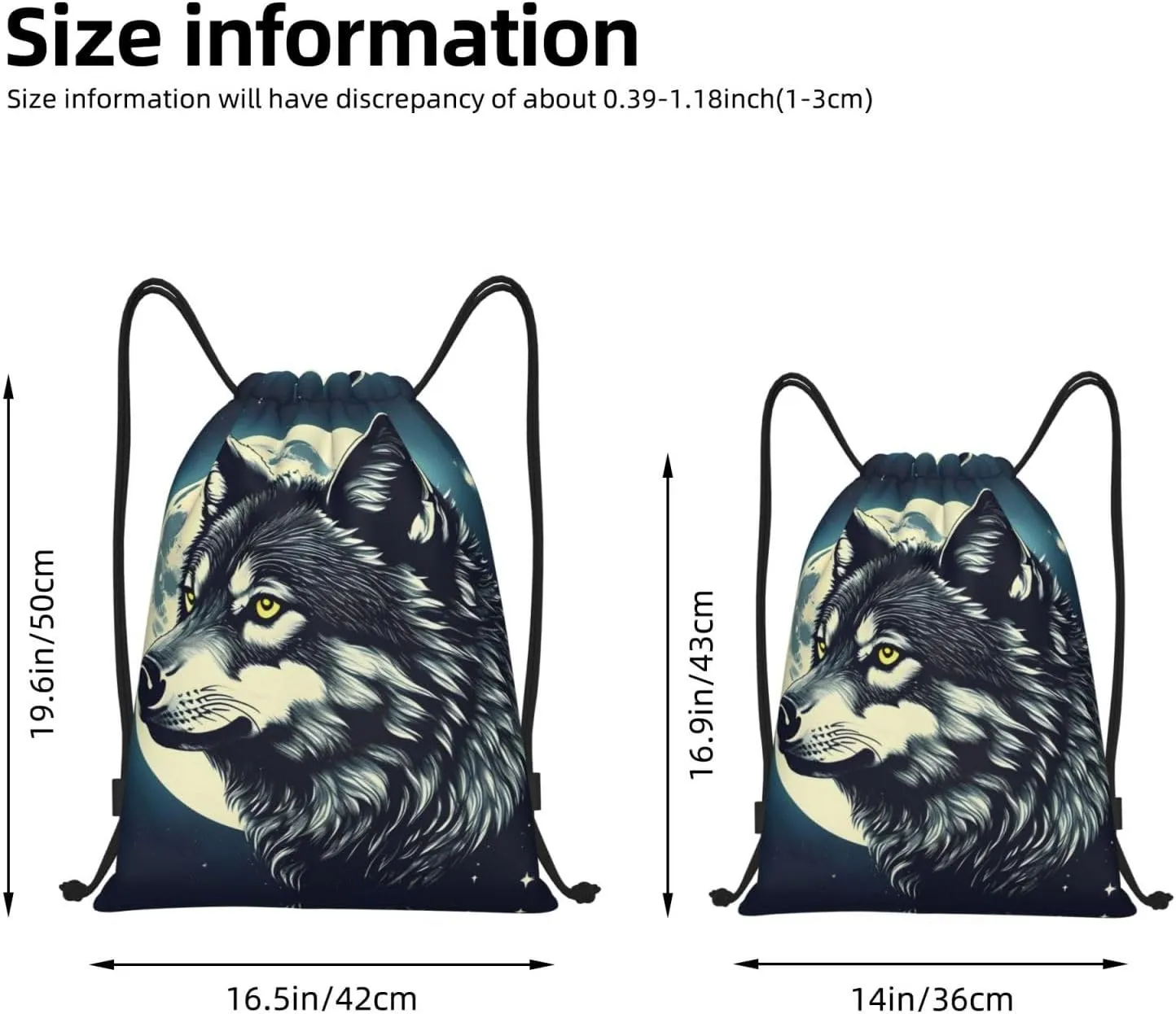 Wolf Night Moon print Drawstring Backpack Bags Sack Cinch Tote Sport Storage Polyester Bag for Gym Traveling
