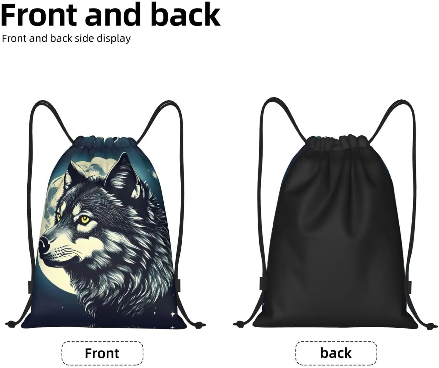 Wolf Night Moon print Drawstring Backpack Bags Sack Cinch Tote Sport Storage Polyester Bag for Gym Traveling