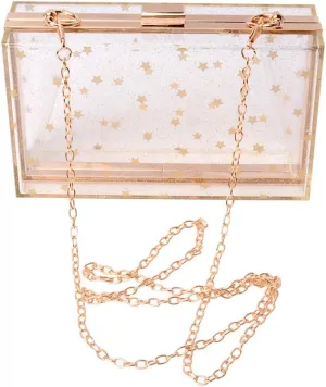Women Acrylic Transparent Gold star Evening Bags Purses Clutch Vintage Banquet Handbag (Transparent)
