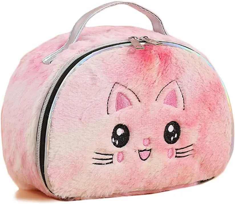 Women Girls Kids Fluffy Faux Fur Unicorn Makeup Bag Small Cosmetic Organizer Plush Travel Storage Bags Toiletry Kit Case