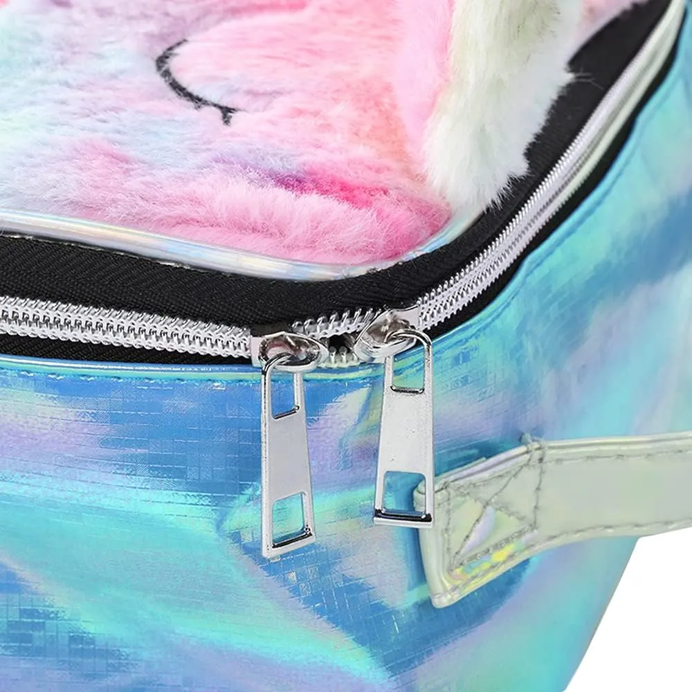 Women Girls Kids Fluffy Faux Fur Unicorn Makeup Bag Small Cosmetic Organizer Plush Travel Storage Bags Toiletry Kit Case