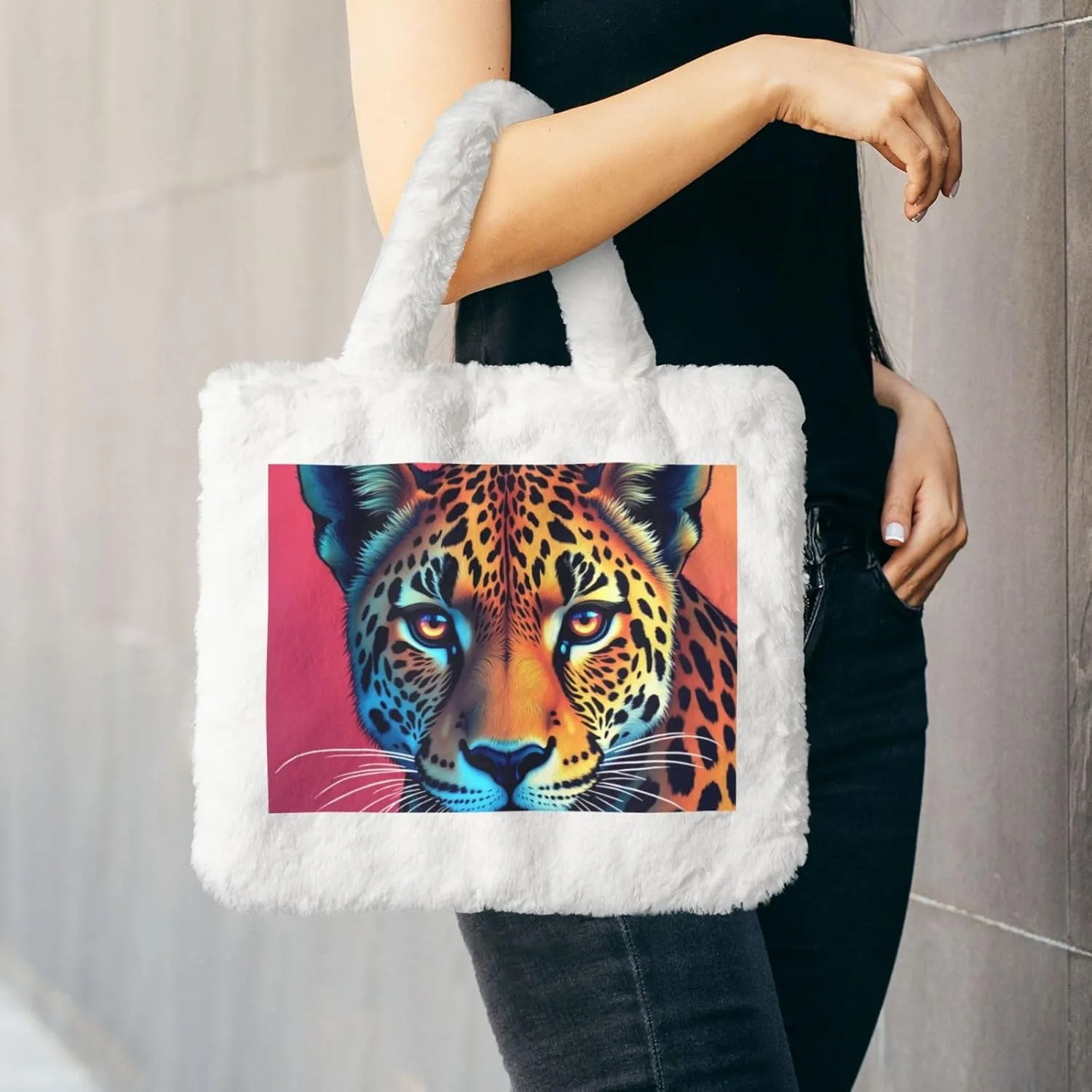 Women Tote Bag Fluffy Faux Fur Handbags Large Capacity Shopping Shoulder Bag Furry Clutch Handbag