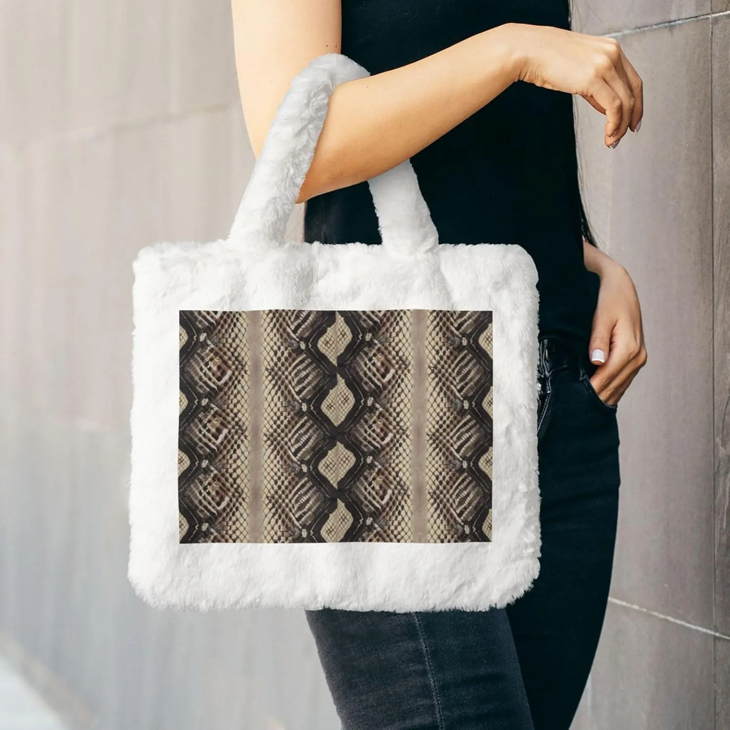 Women Tote Bag Fluffy Faux Fur Handbags Large Capacity Shopping Shoulder Bag Furry Clutch Handbag