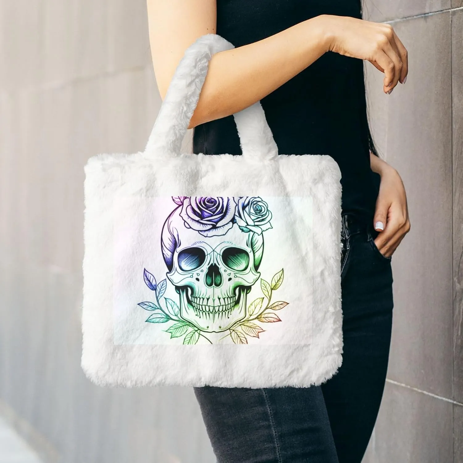 Women Tote Bag Fluffy Faux Fur Handbags Large Capacity Shopping Shoulder Bag Furry Clutch Handbag