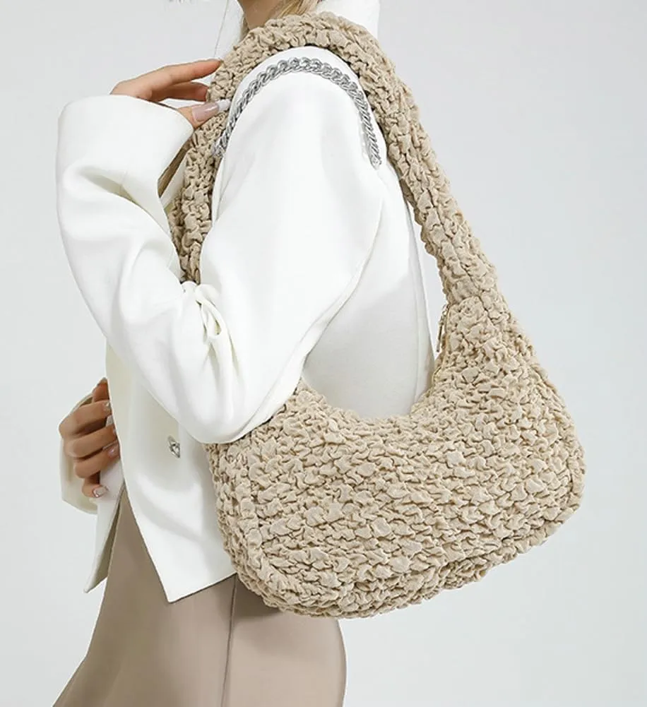 Womens Casual Cloud Shoulder Bag Large Dumpling Tote Purse Pleated Handbag Fluffy Top Handle Satchel Designed