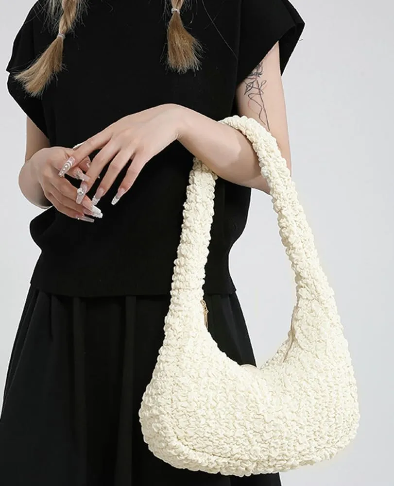 Womens Casual Cloud Shoulder Bag Large Dumpling Tote Purse Pleated Handbag Fluffy Top Handle Satchel Designed