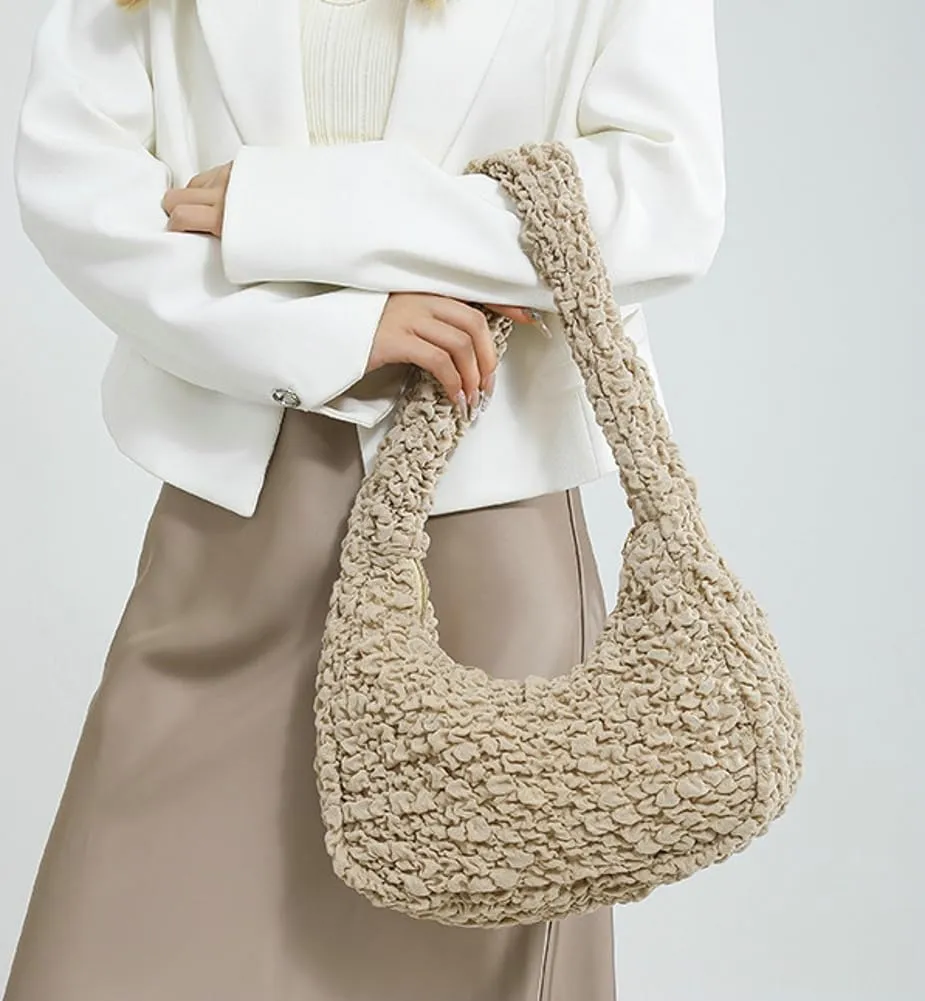 Womens Casual Cloud Shoulder Bag Large Dumpling Tote Purse Pleated Handbag Fluffy Top Handle Satchel Designed