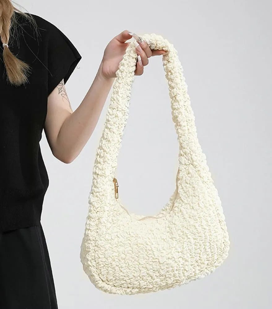 Womens Casual Cloud Shoulder Bag Large Dumpling Tote Purse Pleated Handbag Fluffy Top Handle Satchel Designed