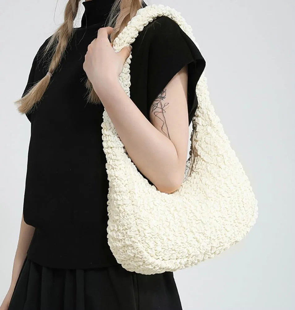 Womens Casual Cloud Shoulder Bag Large Dumpling Tote Purse Pleated Handbag Fluffy Top Handle Satchel Designed