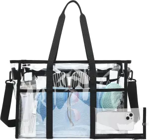 Women's Clear Beach Bag with Detachable Phone Pouch - Foldable, Waterproof Clear Tote Bags for Beach, Pool, Stadium