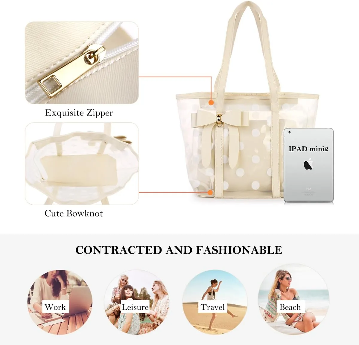 Women's Clear Tote Bags Multi-Use Shoulder bag Handbag Beach bag Shopping Bag