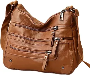 Women's Crossbody Bag Soft PU Leather Handbags Ladies Shoulder Bags Satchel Purse Multi-Pocket Messenger Bag