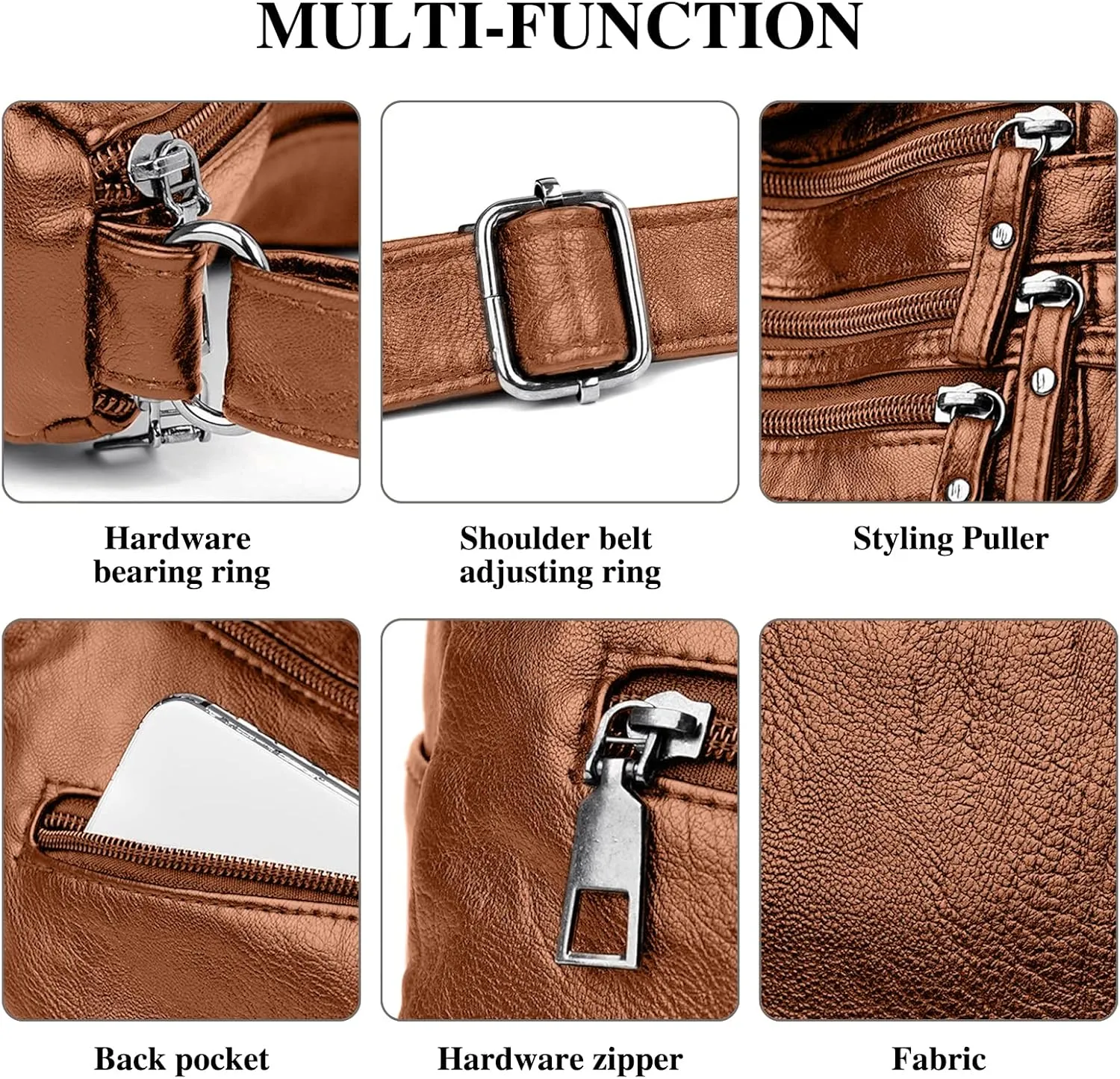 Women's Crossbody Bag Soft PU Leather Handbags Ladies Shoulder Bags Satchel Purse Multi-Pocket Messenger Bag