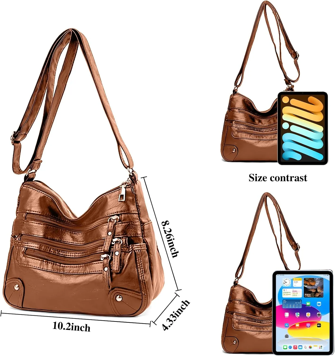 Women's Crossbody Bag Soft PU Leather Handbags Ladies Shoulder Bags Satchel Purse Multi-Pocket Messenger Bag
