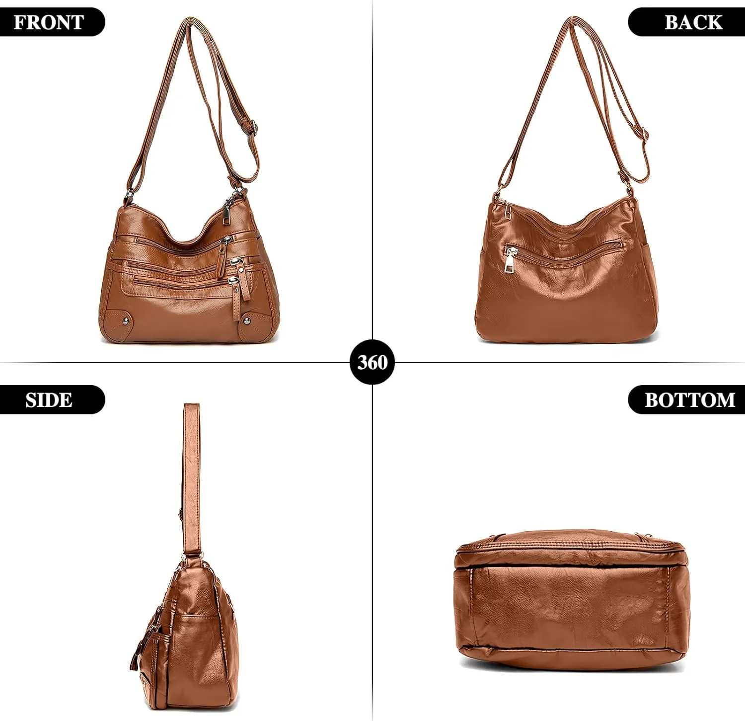 Women's Crossbody Bag Soft PU Leather Handbags Ladies Shoulder Bags Satchel Purse Multi-Pocket Messenger Bag