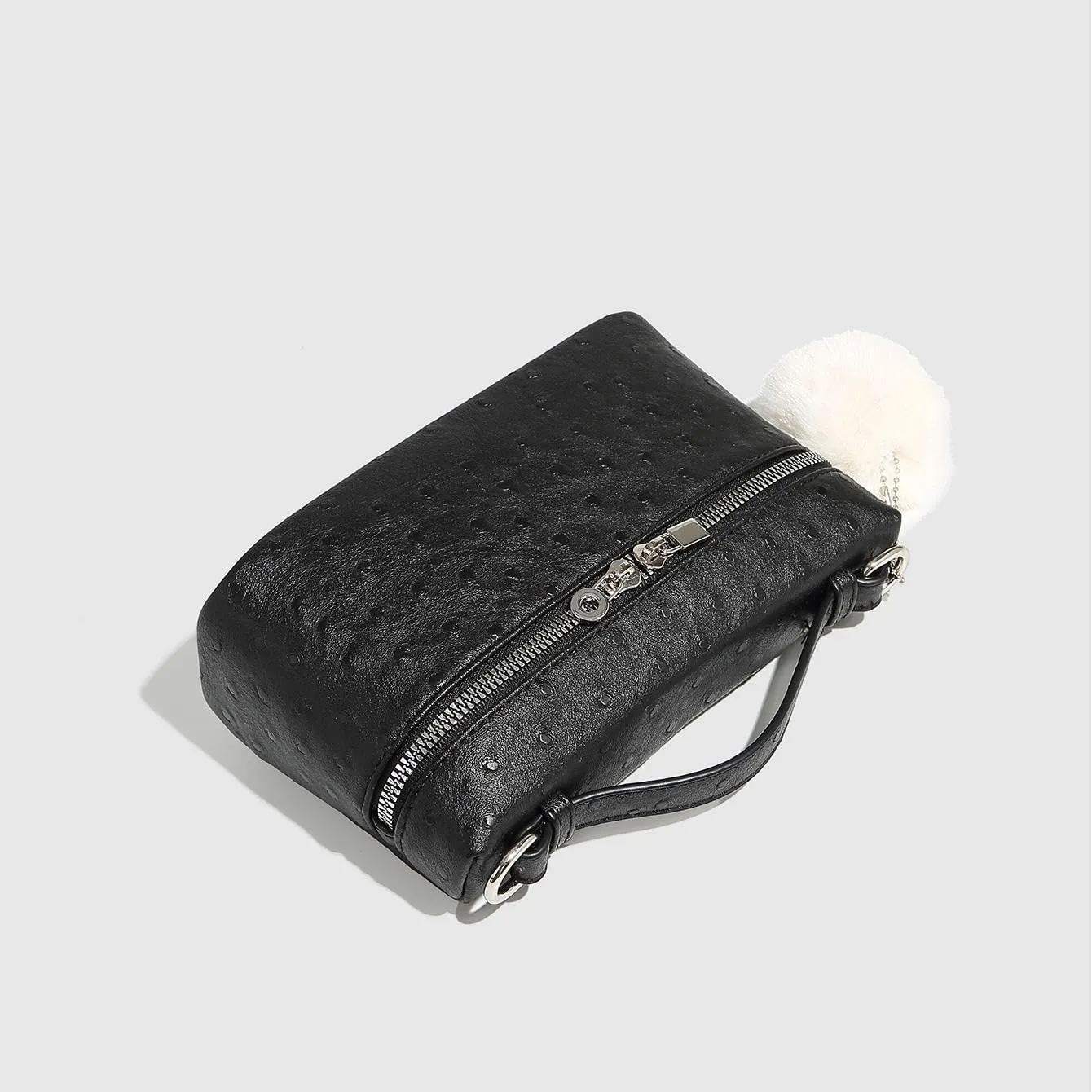 Women's Hair Ball Ostrich Print Handbags Square Shoulder Bag Chain Crossbody Bags Zipper Purses